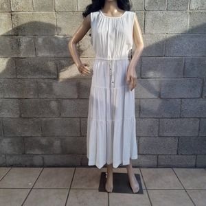 Calvin Klein Sleeveless Summer Maxi‎ Dress Size 14 in Cream